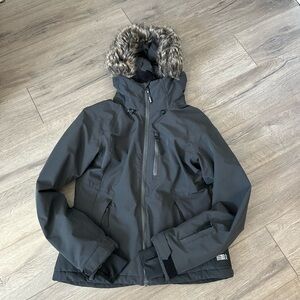 O’Neil Black Hooded Jacket with Faux Fur Trim